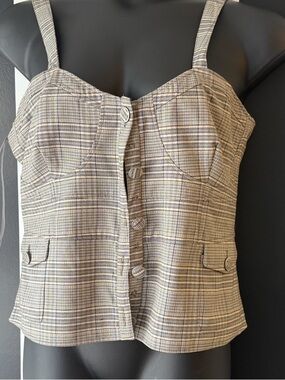 Plaid Button-Front Cropped Bustier Top  with matching skirt /belt-